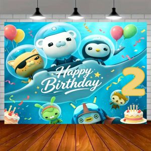 Potdemiel | 1-10 Year Old Octonautser Kid Birthday Party Decoration Backdrop Octopus Underwater Save The World Background Animation Banner