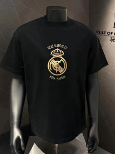 New 2025 Mens Real Madrid Crew Neck Short Sleeve T-Shirt Pure Cotton Loose Fit Summer Casual Sport Top Antibacterial Print
