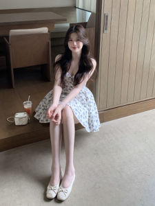 CHANGTONG | Retro Floral Waist-Cinched A-Line Dress For Petite Figures