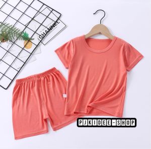 ชุดเด็กแขนสั้นขาสั้น ชุดเด็กสีพื้น ชุดเด็กผ้าเด้ง พร้อมส่งจากไทย