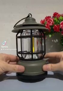 Đèn cắm trại dã ngoại kiểu cổ điển có móc treo đèn bảo du lịch ngoài trời chống nước dùng pin sạc USB tiện lợi