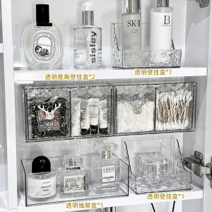Bathroom Makeup Cotton Storage Box Wall Mounted Mirror Cabinet Organizer Dustproof Waterproof Acrylic Rectangular Shelf for Beauty Care
