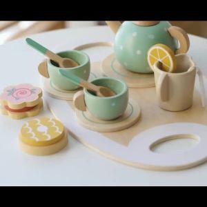 Wooden Afternoon Tea Set Toy Pretend Play Food Learning Role Play Game Early Educational Toys for Toddlers Girls Boys Kids Gifts