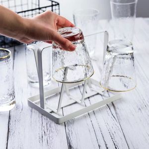 Rustic Iron Art Cup Holder Home Living Room Cup Rack Vintage Mug Organizer Display Shelf Kitchen Bathroom Storage Solution