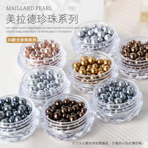 SULLMAR Nail Art Pearl Beads ขนาดใหญ่และเล็ก ทรงกลม สีบริสุทธิ์ 3 มิติ สำหรับตกแต่งเล็บ ชุดเครื่องประดับเล็บ