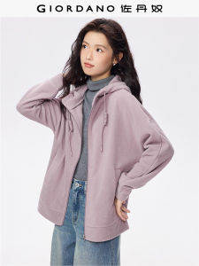 Giordano Fleece Jacket Womens Loose Fit Hooded Zipper Sweatshirt Cardigan Brand Label Spring 2025 Polyester Fiber Long Sleeve