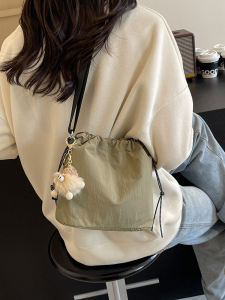 Trendy Nylon Bucket Bag Womens Single Shoulder Crossbody Bag Small Size Casual Style for Class Spring Summer New 2025