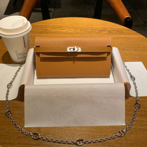 Long Leather Wallet Pig Nose Chain Handbag Female Celebrity Togo Kelly Bag Top Layer Cowhide New Condition Vertical Shape