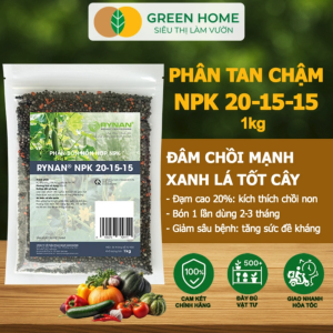 Phân Tan Chậm GreenHome Rynan NPK 20-15-15 Túi 1kg Dùng Cho Loại Cây Họ Leo Bầu Bí Mướp Dưa Leo