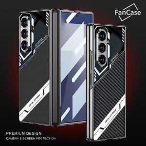 เคสหนัง Esports Design Z Fold 7 ขอบสีดำเงาเมทัลลิก เคส Samsung Galaxy Z Fold7 ปกป้องกล้อง/หน้าจอ เคสพีซีแข็งทนทานป้องกันการตก พร้อมกระจกนิรภัย