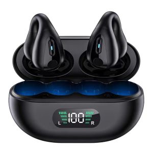 Wireless Bluetooth Earphones Ear-clip LED Power Display Headset Sport Earbuds for Phone HD Sound Game Headphones With Mic