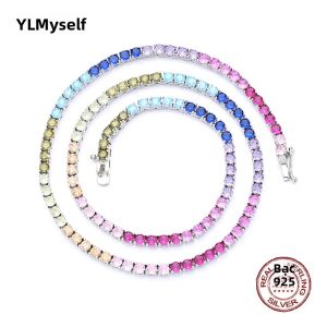 Dây Chuyền Tennis Bạc Ý 925 YLMyself Đính Đá Zircon Cầu Vồng Không Gây Dị Ứng Kiểu Pave Lấp Lánh Dài 16-24 Inch Trang Sức Nữ