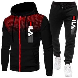 Mens Tracksuit Set Zipper Hoodie with Joggers Athletic Sportswear Gym Workout Outfit Urban Casual Autumn Training Sports Suit