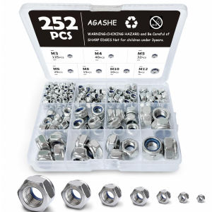 252 Chiếc Nylon Chèn Khóa Đai Ốc Bộ Sản Phẩm M3-M12 Kích Thước Hệ Mét Thép Không Gỉ Nylock Lục Giác Khóa Đai Ốc Để Gia Công Kim Loại