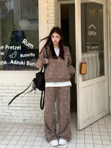 Trendy Cotton Hoodie And Pants Set Womens Loose Comfortable Casual Sportswear Two-Piece Suit for Students And Office Workers