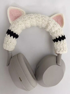 Handmade Cat Ears 3D Headband Cover for Sony XM4 XM5 Headphones Knitted Woolly Ear Cushion New Color Apple Compatible
