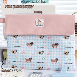 Creative A4 Handheld Buckle Fabric Checkered Dog File Bag Data Pack Supplementary Course Bag Student Multi Functional Storage
