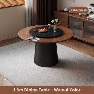 DONGMU | Retro Round Wooden Dining Table with Lazy Susan