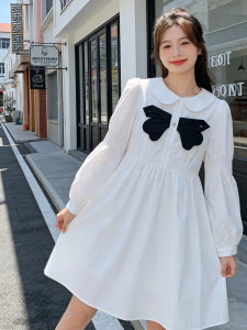 ชุดเดรสผู้หญิงสไตล์ญี่ปุ่นฤดูใบไม้ร่วงปี 2022 กระโปรงทรงเอสไตล์ญี่ปุ่น ผ้าฝ้ายแขนยาวคอปกกระดุม กระโปรงสั้น