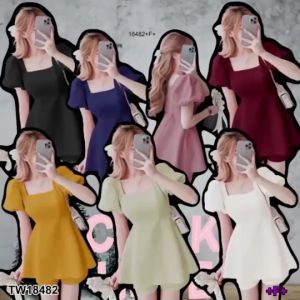 CH18482✨Set 2 ชิ้น เสื้อคอเหลี่ยมแขนบอลลูน + กางเกงขาสั้น