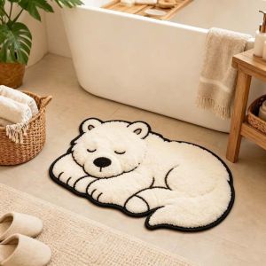 VIKAMA Thảm Gấu Bắc Cực Dễ Thương Mềm Mại Sang Trọng Chống Trơn Trượt Phòng Tắm Phòng Ngủ Thảm Trải Sàn Có Thể Giặt Bằng Máy Phong Cách Hiện Đại Không Đều Hình Thú Trang Trí Nhà