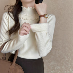 QIANSHUIYIYUN | Fluffy Half-high Collar Beaded Knit Sweater