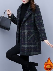 High-End Designer Less Common Cotton-Added Plaid Womens Tweed Blazer Outerwear