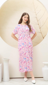 Baju kelawar cotton corak bunga comfy breathable kaftan labuh dress tidur wanita gaya muslimah