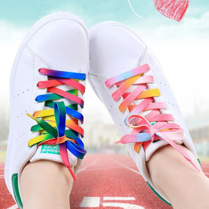 1 Pair Flat Shoelaces Rainbow Colour Shoe Laces Casual Canvas Shoes Colorful Shoelace Print Gradient Mens and Womens Universal