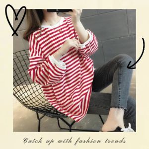 LEAShop เสื้อลายทางแขนยาวสีสวยน่ารักลุคสตรีท กันแดดกันลมใส่ได้ทุกเพสทุกวัย