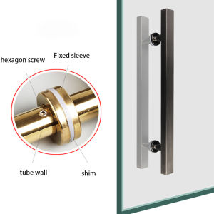 Glass door handle stainless steel thickened square tube handle hotel door stainless steel black rose gold sliding door handle