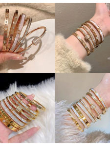 สร้อยข้อมือไททาเนียม ไม่ซีดจาง ประดับเพชร เครื่องประดับแฟชั่นสำหรับผู้หญิง สร้อยข้อมือสแตนเลส สร้อยข้อมือสไตล์เกาหลี ทันสมัย