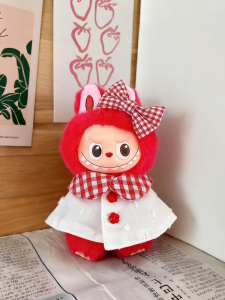Labubu 4th Gen Letter Design Vinyl Mini Doll Clothes Skirt Headwear Accessories Collectible Toy Doll Outfits Cotton Fabric