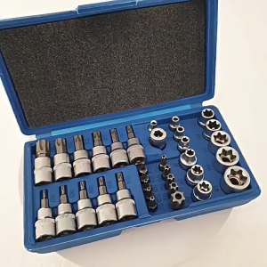 34 Pcs E Torx Bit Drive Set 1/4”3/8” E4-E24 E Torx Star Female Bit Socket Set