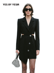 Asymmetrical Waist Cut-out Suit Dress