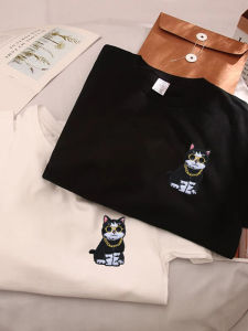 Áo Thun Cotton Thêu Hình Mèo Mùa Hè Dáng Rộng Tay Ngắn Thường Ngày Thời Trang Thương Hiệu Thời Trang Nữ