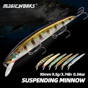 Magic Works 95mm 9.5g Minnow Suspending Wobbler Fishing Lure Artificial Hard Bait for Pike Bass Jerkbait Long Casting Perch