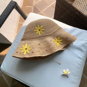 Zanning | Cute Daisy Design Sun Protection Raffia Straw Fisherman Hat