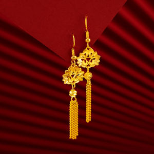 Original 916 Gold Women Earrings Flower Dangle Tassel Drop Earrings Wedding Jewelry for Women Teen Girls