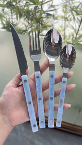【Art Living】Marble-Look Acrylic Handle Knife Fork Spoon 304 Stainless Steel Cutlery