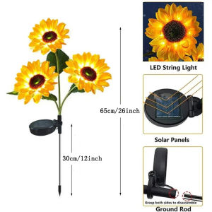 Solar Powered Outdoor Sunflower Light LED Ground Insert Lawn Lamp for Garden Lawn Courtyard Decoration Wedding Birthday