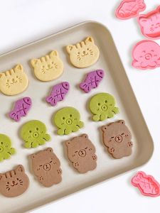 แมวปลา 3D สติกเกอร์ปั๊ม อบบaking อุปกรณ์ DIY อบบaking แมวน่ารัก ปลา หมึก 3D สติกเกอร์ปั๊ม อุปกรณ์บaking อบบaking อุปกรณ์บaking