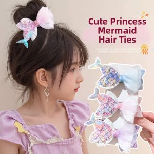 Colorful Mermaid Tail Hair Ties Spring Princess Style Childrens Hair Accessories Cartoon Ball Head Decorations for Girls