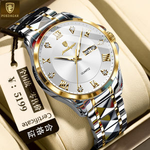 นาฬิกา POEDAGAR สำหรับผู้ชายได้รับการรับรองจากสวิสนาฬิกาข้อมือธุรกิจปฏิทินเพชรสุดหรูทำจากเหล็กทังสเตนกันน้ำตราเดิม