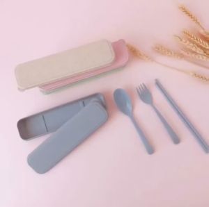 3 in 1 Spoon Set Reusable Spoon Fork Chopsticks Wheat Straw
