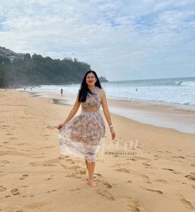 P010-049 PIMNADACLOSET - Sleeveless Cut Out Backless Organza Print Dress A Class