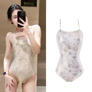 Professional Retro White Little Goldfish Swimming Suit Womens One-Piece Competition Swimwear Triangle Design Gymnastic Gear