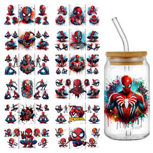 Hotsale 20 Styles Cool Cartoon Spider-Man 16oz UV DTF 3D Sticker Waterproof Decals Wraps Glass Can Cups Creative Craft DIY Gifts