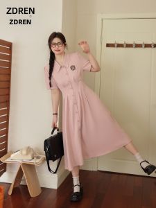 ZHANGDAREN | Đầm Phong Cách Elegante Màu Hồng Giúp Gầy