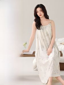 Miiow | Cat Woman Long Sleeveless Dress With Chest Pad Breathable Womens Nightgown Home Clothes Luxury Style Summer Season Polyester Fiber